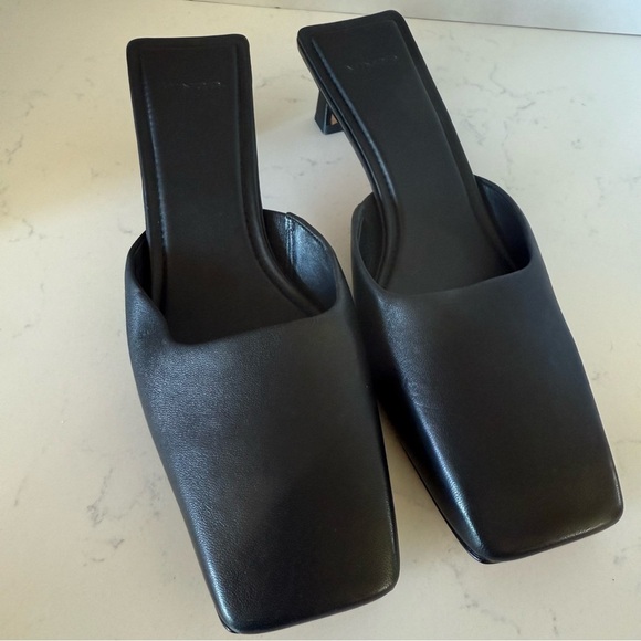 Vince Shoes - Vince Electra Square-Toe Leather Heeled Mules – Black – Size 6 (New, No Box)